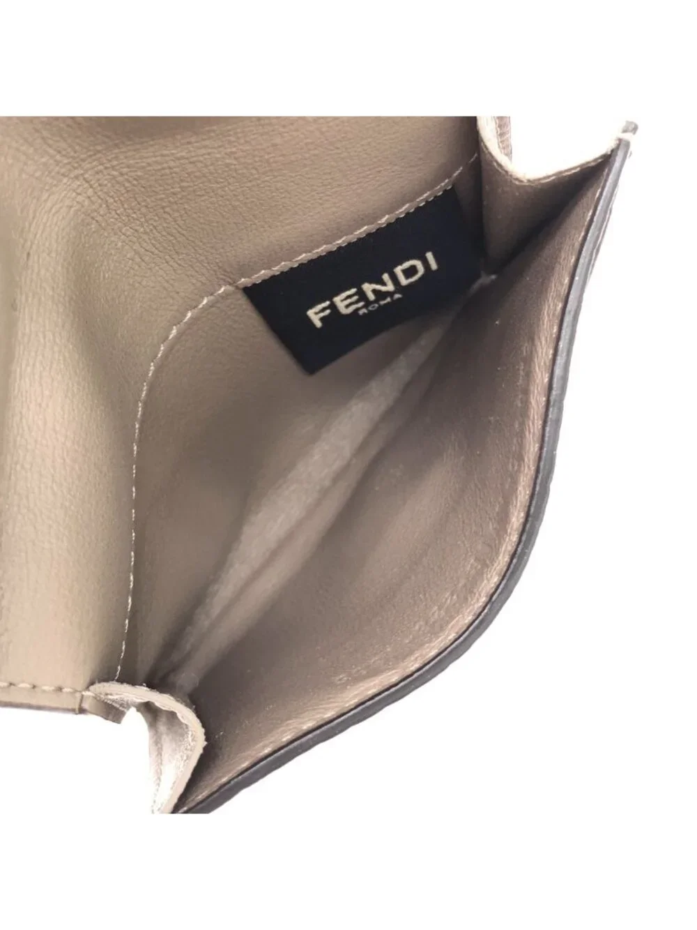 Fendi Selleria Peekaboo Leather Card Case Beige